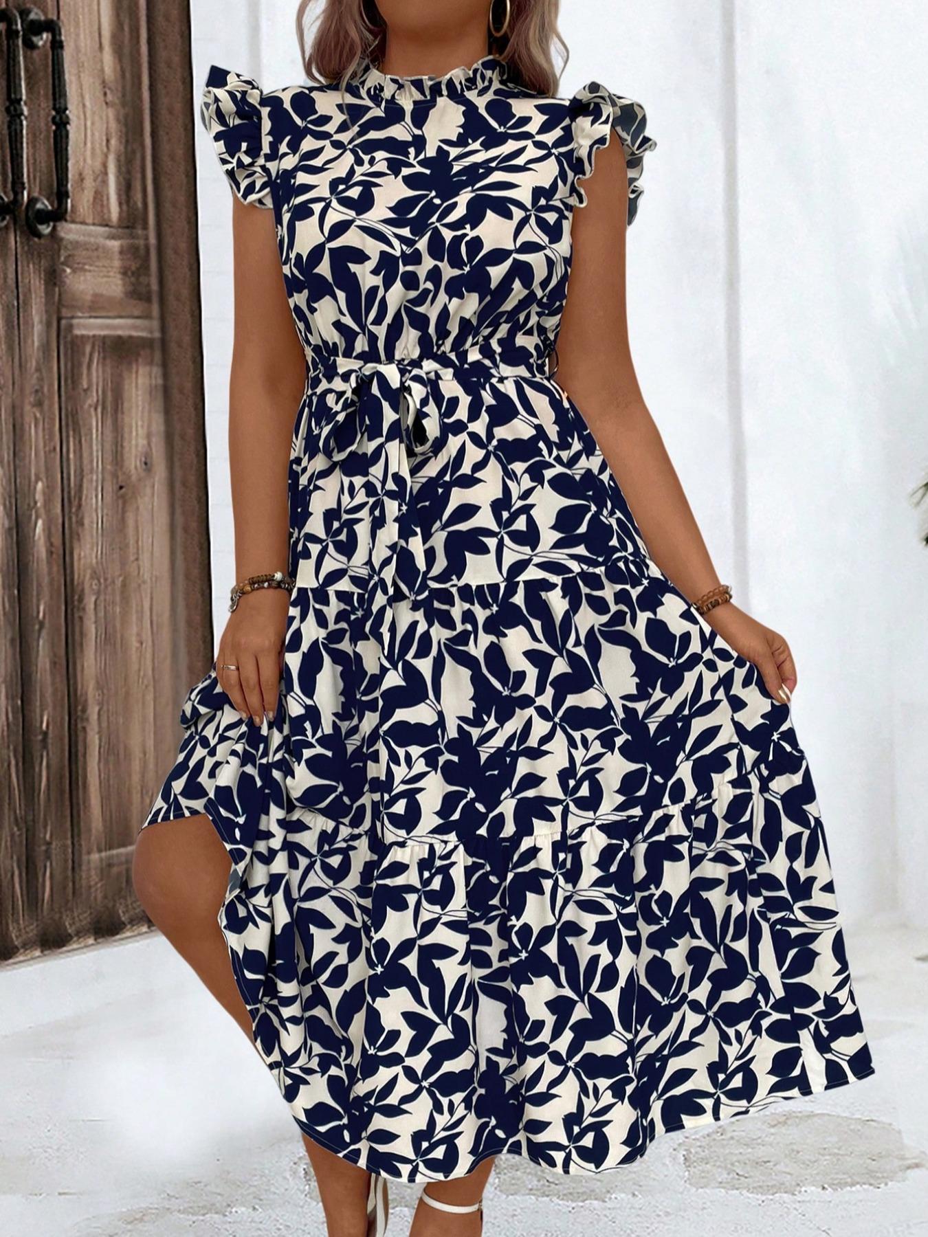 Romper Floral Print - Abito con volant con cintura increspata