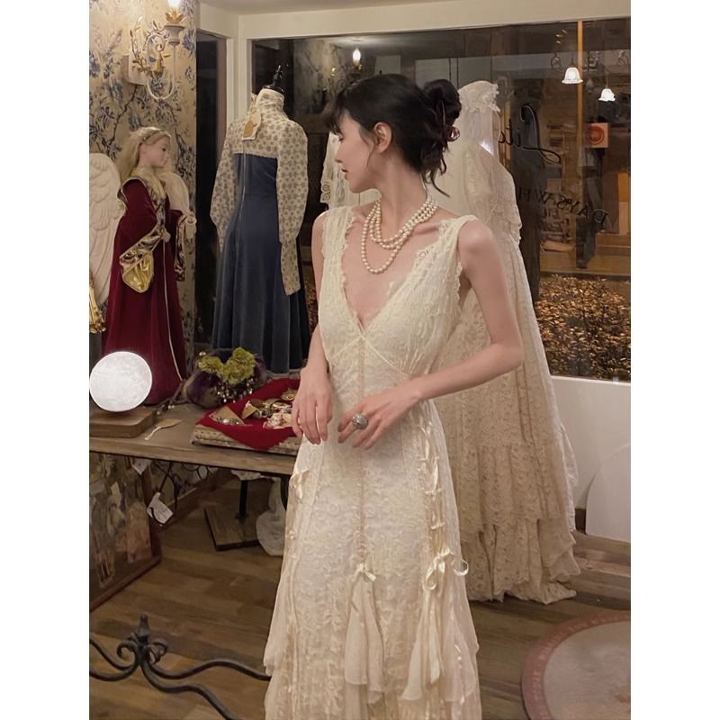 Maxi Dress Halter - Abito Gotico in Pizzo, Vestito Lungo