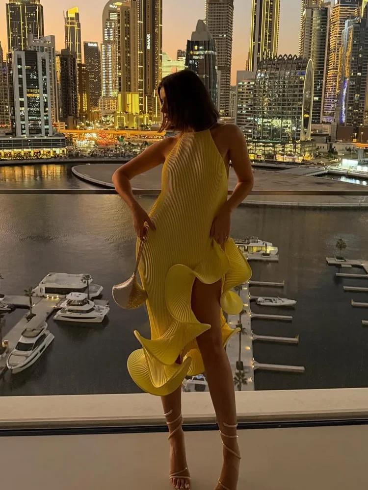 Abito lungo elegante giallo da - Maxi Dress Halter recensione e prezzo