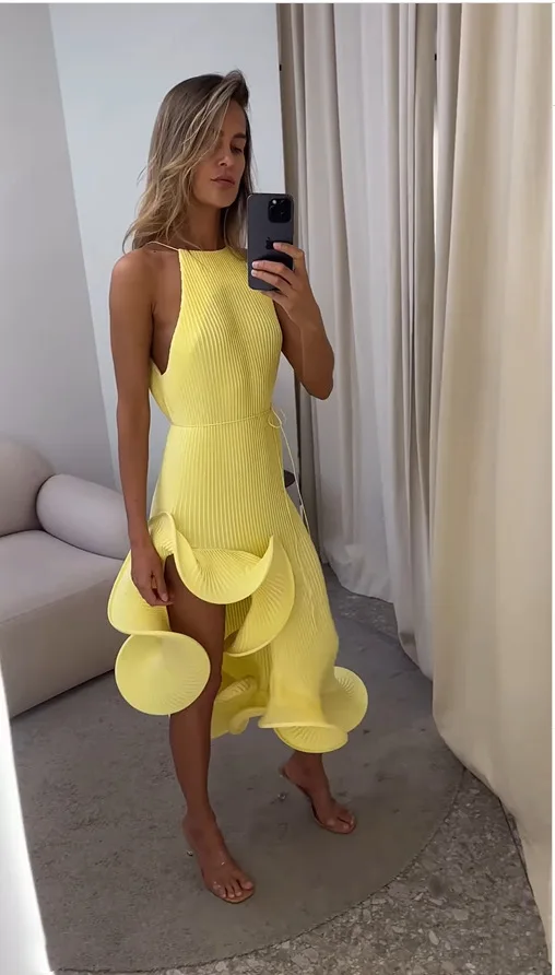 Abito lungo elegante giallo da - Maxi Dress Halter recensione e prezzo